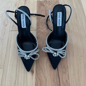Steve Madden Black Heels with Silver Bow Detail